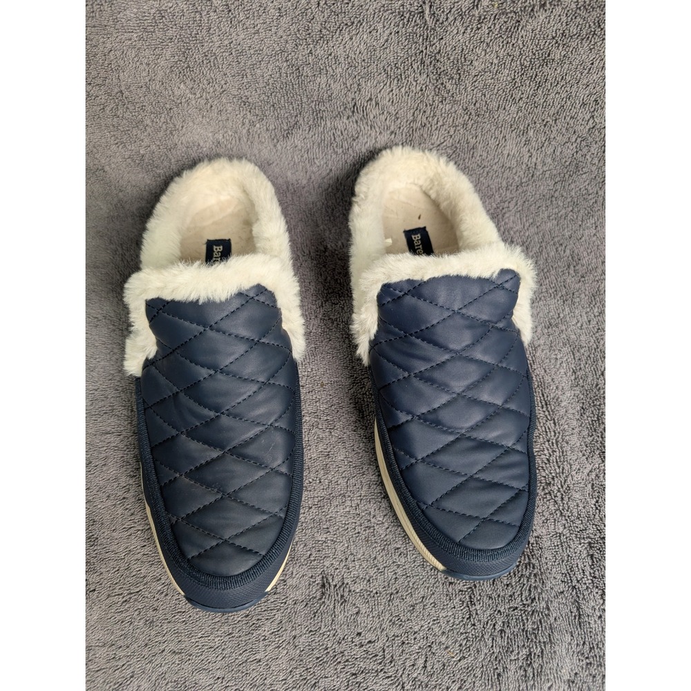 Baretraps Womens Navy Quilted Faux Fur Lined Slip On Mules W6